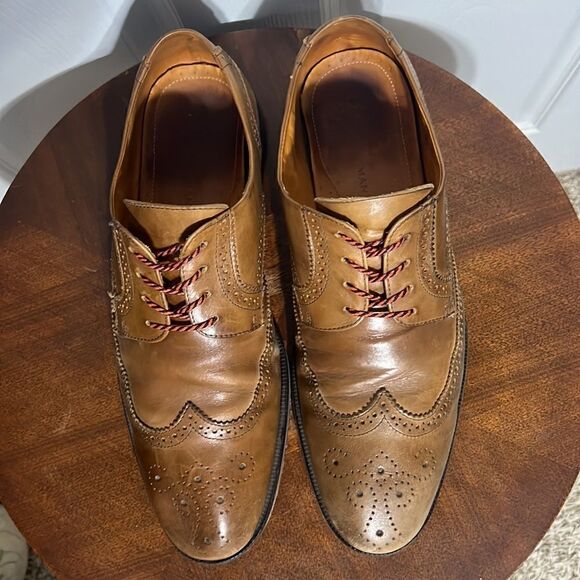 🔥🔥 Martin Dingman Made In Italy Tan Leather Lace Up Derby Wing Tip Shoes - GUC - Picture 4 of 11